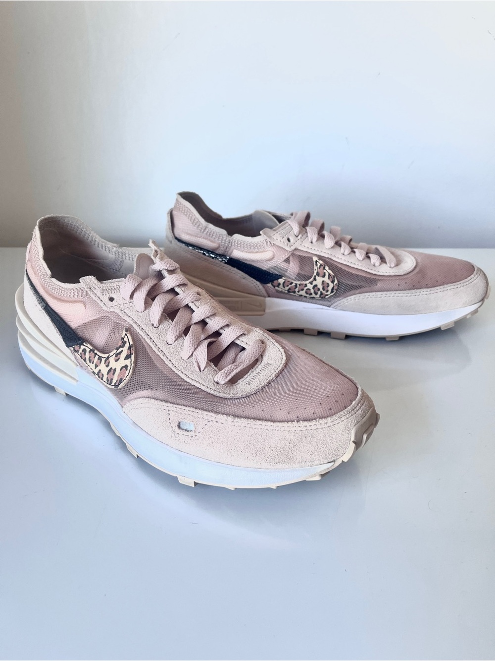 Nike Waffle One Fossil Stone Leopard Sneakers Women's 8 Suede Mesh